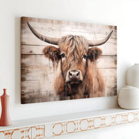 Rustic Highland Cow Printable Wall Art | Digital Download | Horizontal Printable Home Decor
