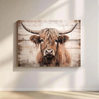 Rustic Highland Cow Printable Wall Art | Digital Download | Horizontal Printable Home Decor