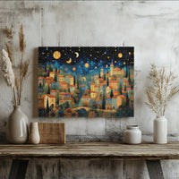Whimsical Starry Night Village Printable Wall Art | Digital Download | Horizontal Printable Home Decor