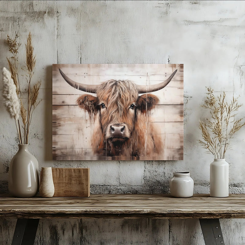 Rustic Highland Cow Printable Wall Art | Digital Download | Horizontal Printable Home Decor