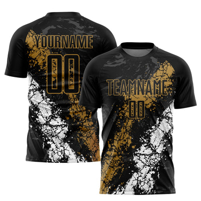 Custom Black Old Gold-White Sublimation Soccer Uniform Jersey